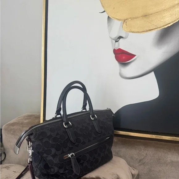 COACH Cara denim with Calfskin shoulder bag - Picture 8 of 12